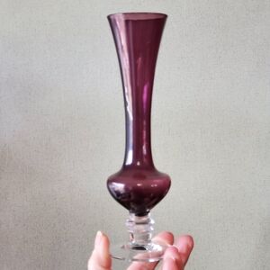 8" Glass Vase with Clear Stemmed Base Vintage Art Glass